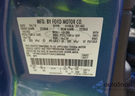 2010 Ford Escape Xlt from USA, damaged, VIN 1FMCU0D77AKC88545
